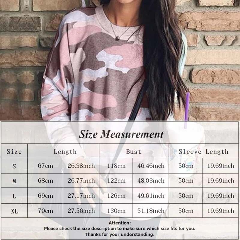 

Women Autumn Camouflage Printed Long Sleeve T Shirt Hooded Harajuku Streetwear Hoodie Sweatshirts Casual Women Pullovers Clothes