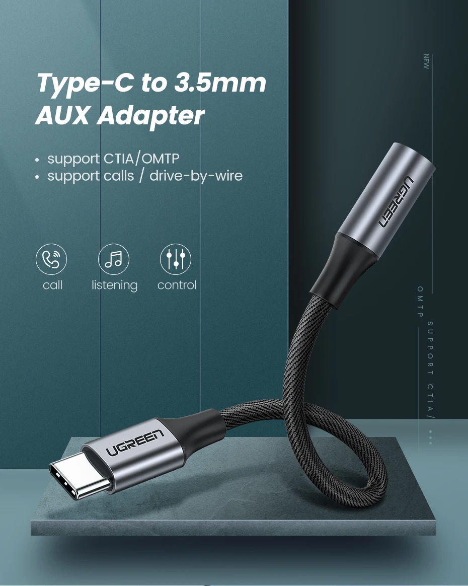 Ugreen type c-3,5 мм разъем для наушников 3,5 AUX USB C кабель для huawei P30 pro Xiaomi Mi 9 se Oneplus 7T 7 pro аудио USB C адаптер