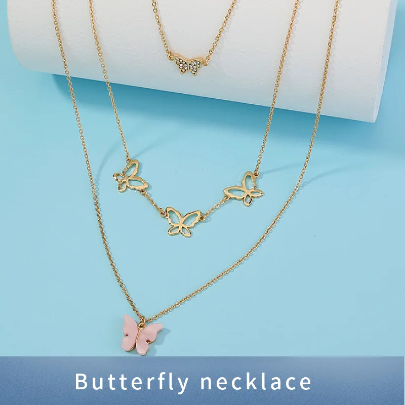 

Европейская мода ожерелье ювелирные изделия элегантное универсальное многослойное ожерелье с бабочками и кисточками индивидуальное мног...