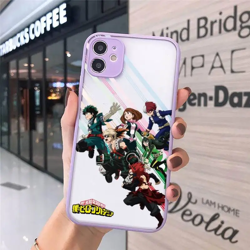 

Anime My Hero Academia Phone Cases Matte transparent For Purple iPhone 12 Mini 11 Pro XR XS Max 7 8 Plus X Back Cover