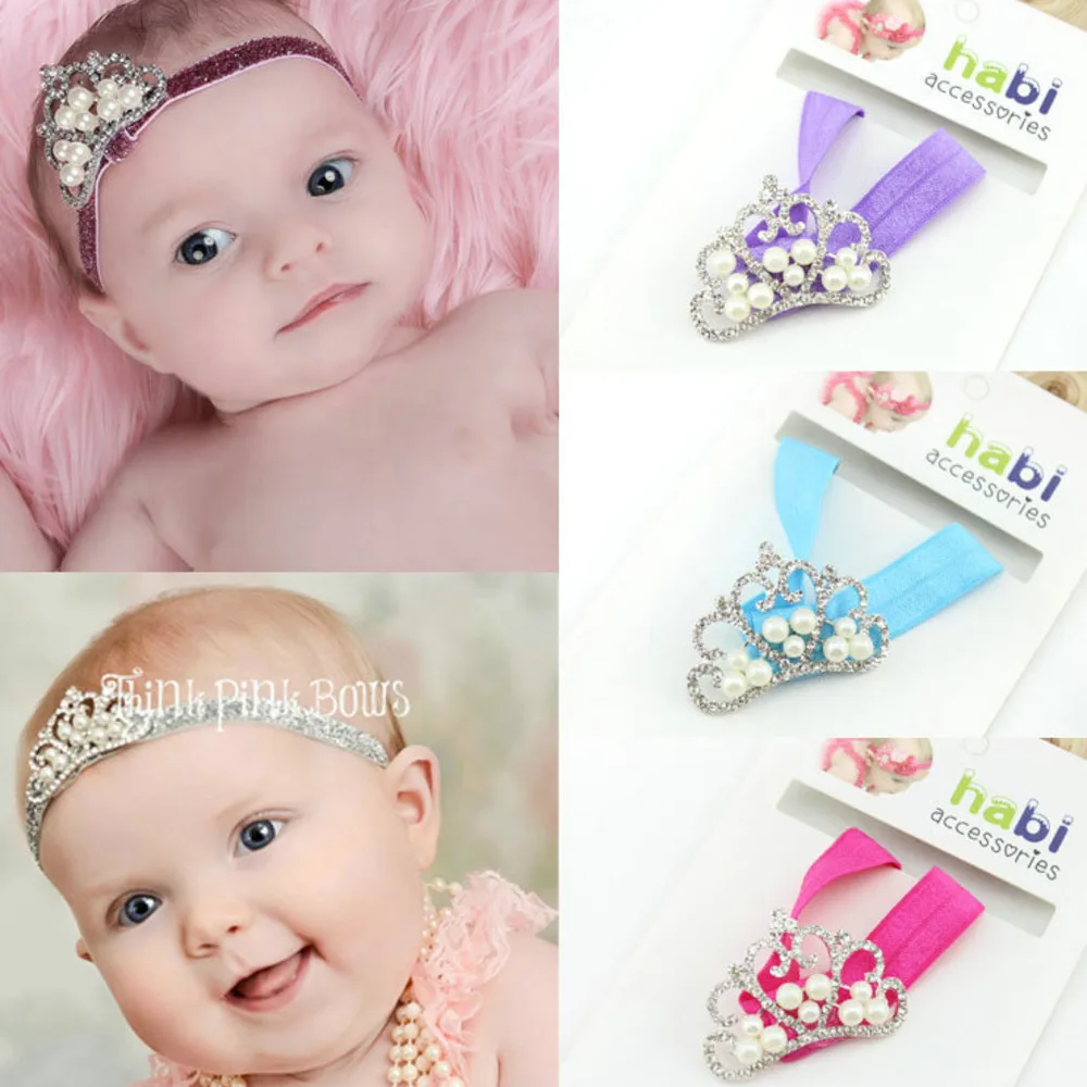 

baby girl headband Infant hair newborn Headwear tiara headwrap Toddlers Ribbon Kids crystal pearl turban crown Hair Accessories