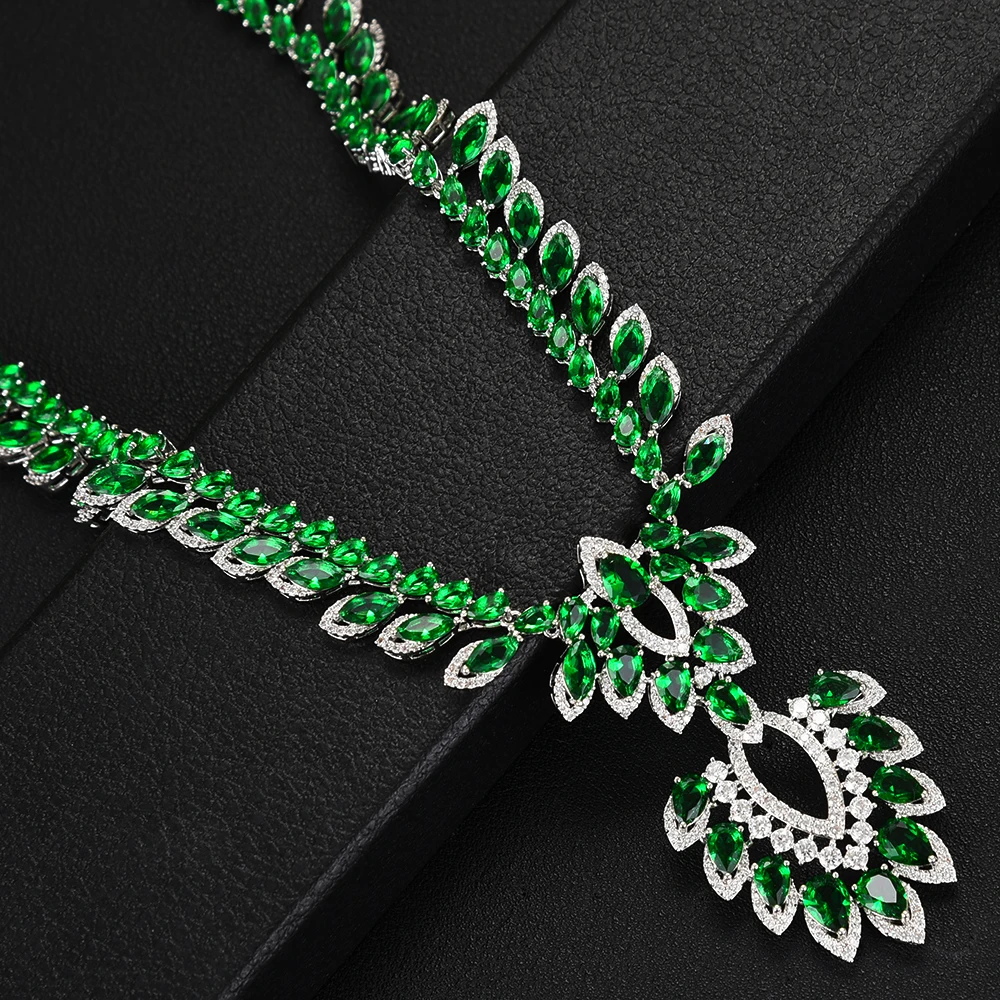 missvikki Famous Brand Luxury Shinning Green Leaf Women Wedding Naija Bridal Cubic Zirconia Necklace Dubai Dress Jewelry Set | Украшения и