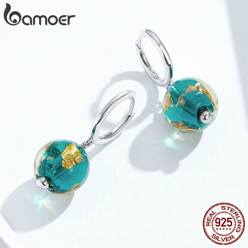 bamoer GXE817 925 Silver Fantastic Dream Retro Ball Round Drop Earrings Clear Glass Gift Jewelry Original Design Dangle | Украшения и