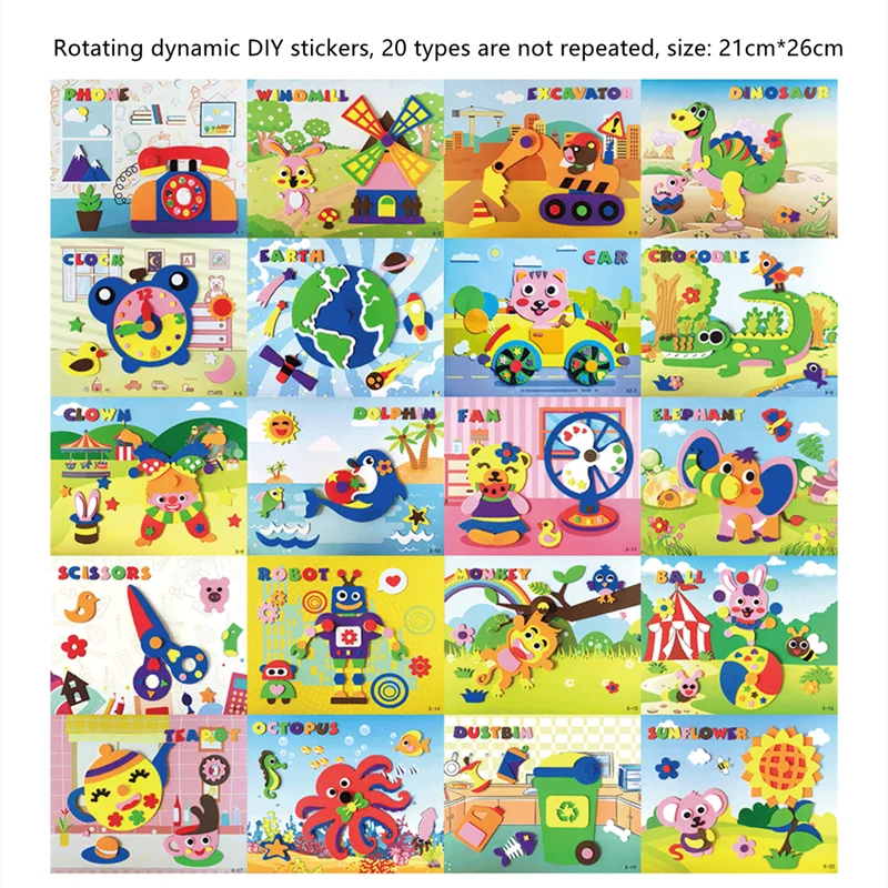

Movable Rotating 3D Cartoon Dynamic DIY Stereo Paste Painting Children EVA Sponge Large Stickers Puzzle Parent-Child Toys
