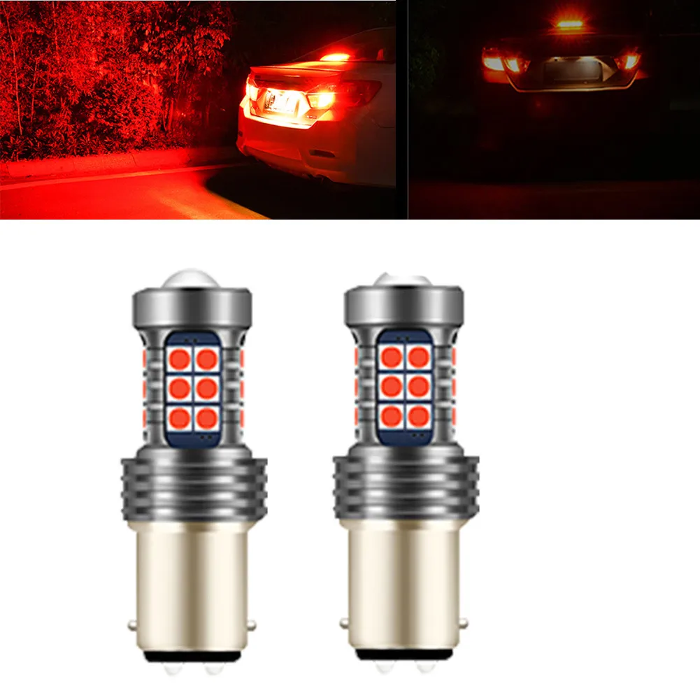 

2pcs 27SMD Car LED Strobe Flash Driving Signal Brake Stop Tail Light Bulbs Red 1157 7528 2357 2057 Constant Light Flashing