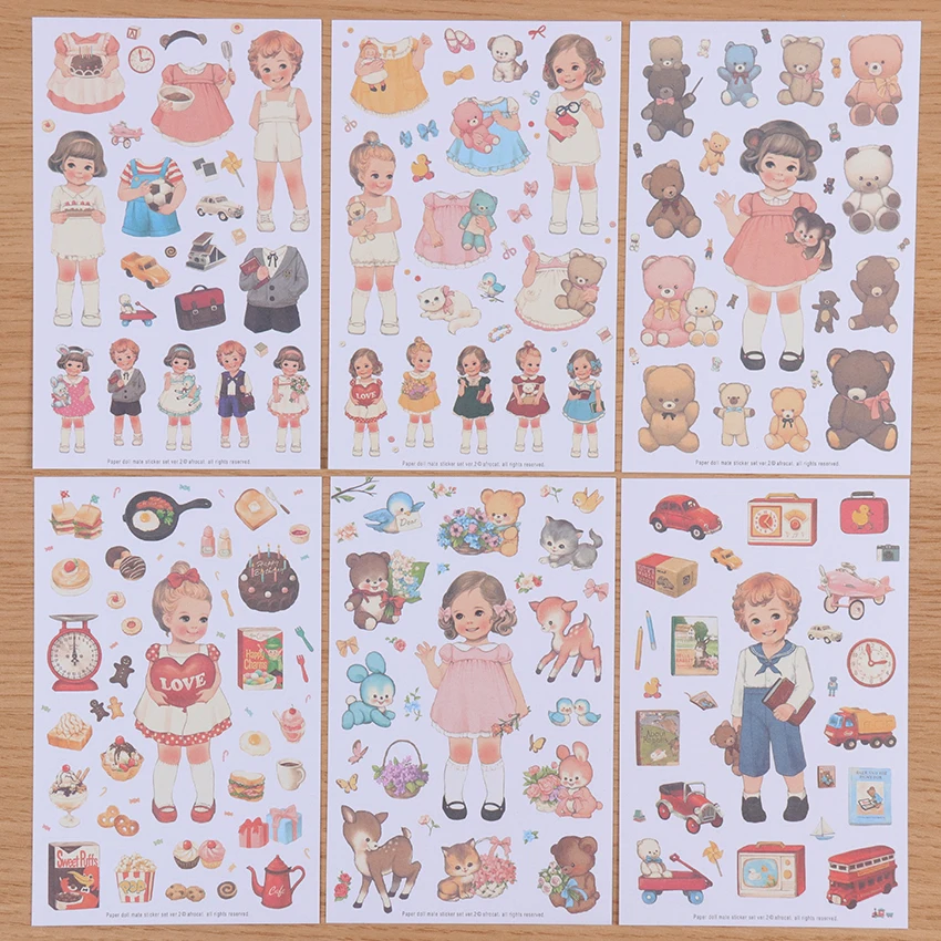 

6 PCS/Pack New Cute Creative Stickers Paper Girl Combination Paper Doll Mate Diary Notebook Label Stationery Sticker