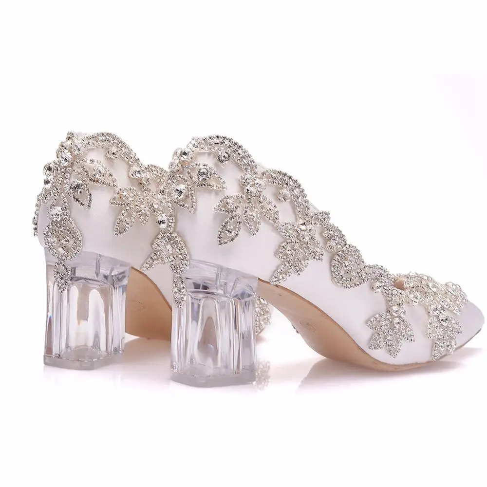

Women Bride Shoes High Heels Wedding Thin Heels White Diamond Glittering Evening Dress Shoe Luxury Crystal Pumps For Party