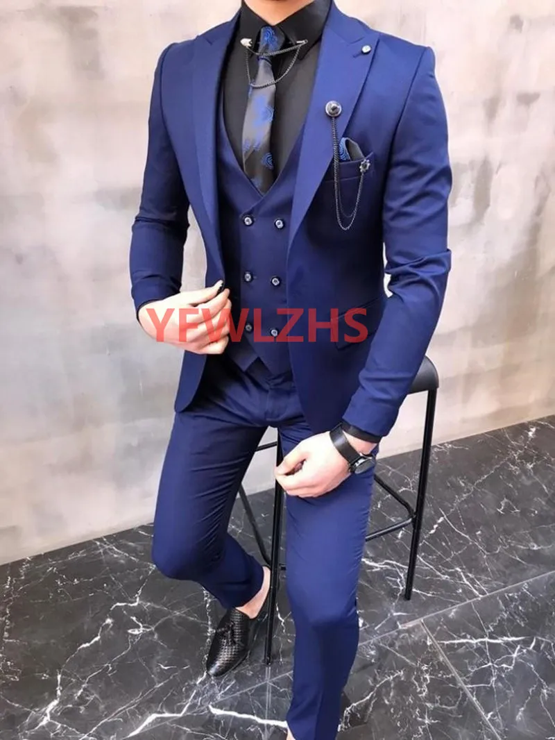 

Handsome One Button Groomsmen Peak Lapel Groom Tuxedos Men Suits Wedding/Prom/Dinner Best Blazer(Jacket+Pants+Vest+Tie) 408
