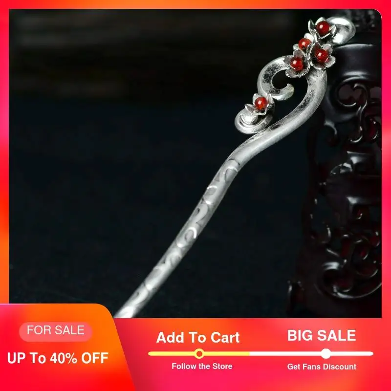 

Cute ethnic hairpin for women zinc alloy flower sticks charm red carnelia arnament vintage jewelry 2018 gift