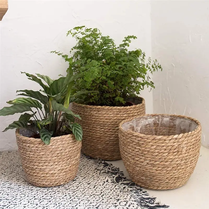 1pc Handmade Rattan Straw Flowerpot Container Green Potted Plant Holder Storage Basket Home Garden Decoration | Дом и сад