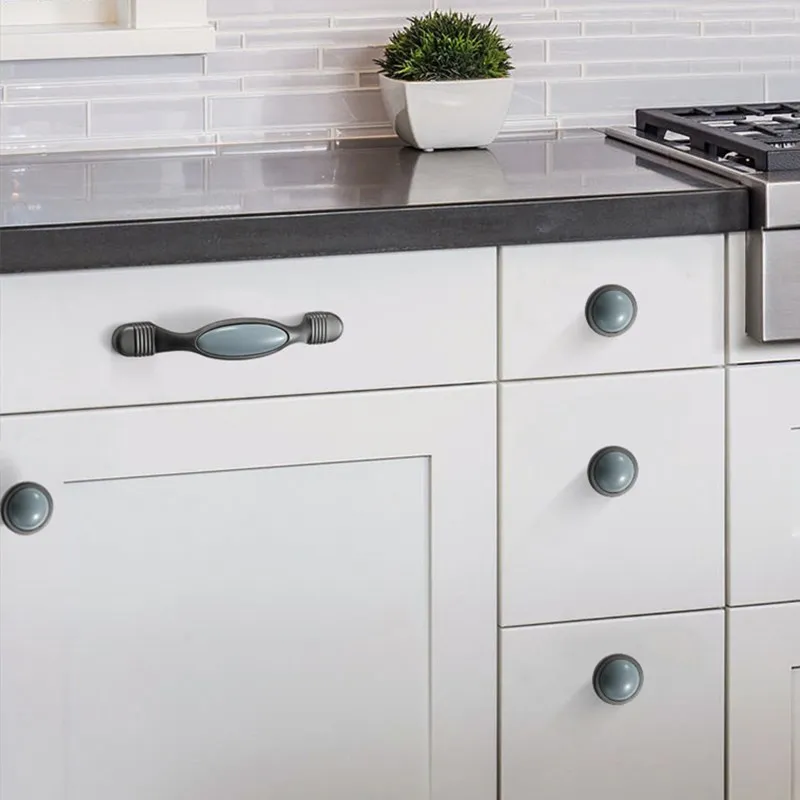 KK & FING европейские синие керамические ручки и для кухонного шкафа жемчужно серый