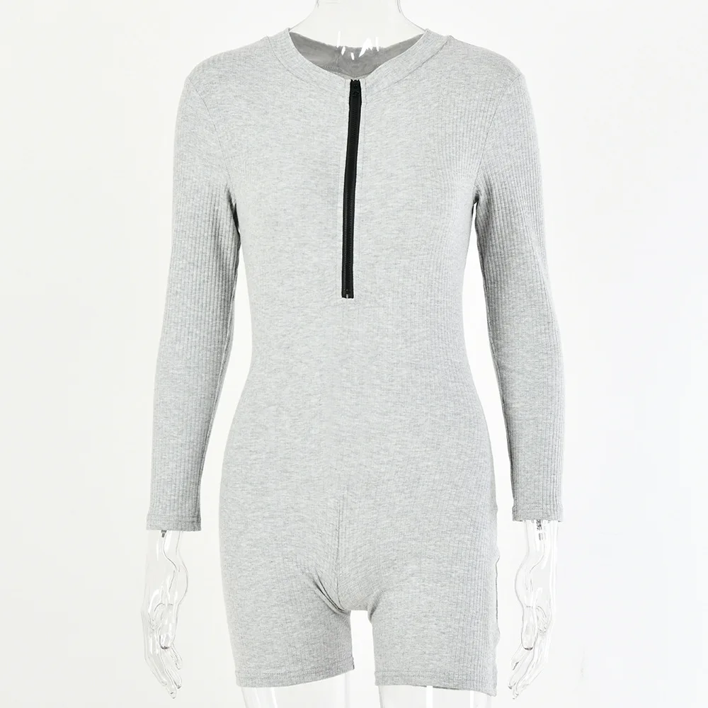 

New Solid Color Women's Sexy Tight Pit-strip Overalls Streetswear Yoga Shorts for Lady Long Sleeve Zipper Jumpsuit Seamless Gym