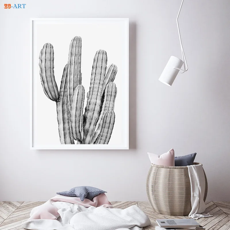 Минимализм черно-белая Настенная картина принт скандинавские листья кактус