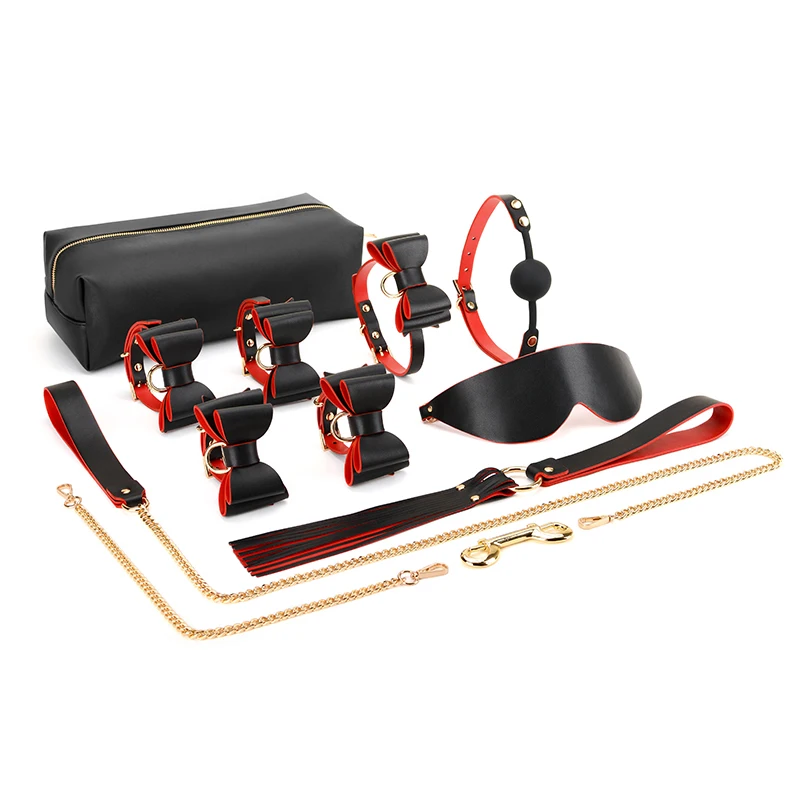 Бант БДСМ набор кожаная кровать бондаж наборы бант наручники манжеты на лодыжку ошейник чокер фиксаторы секс-игрушки для пар игры для взрос...
