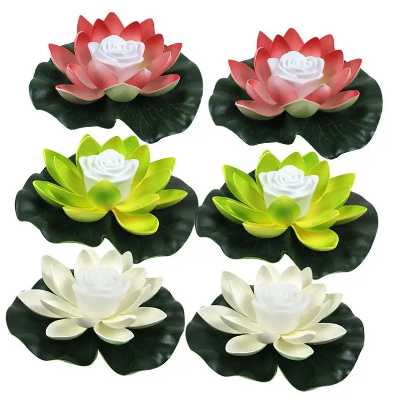 

6Pcs Water Floating Lotus Light Wishing Light Water Lantern Flower Shaped Pool Light Buddha Light With Batteries Garden Decor