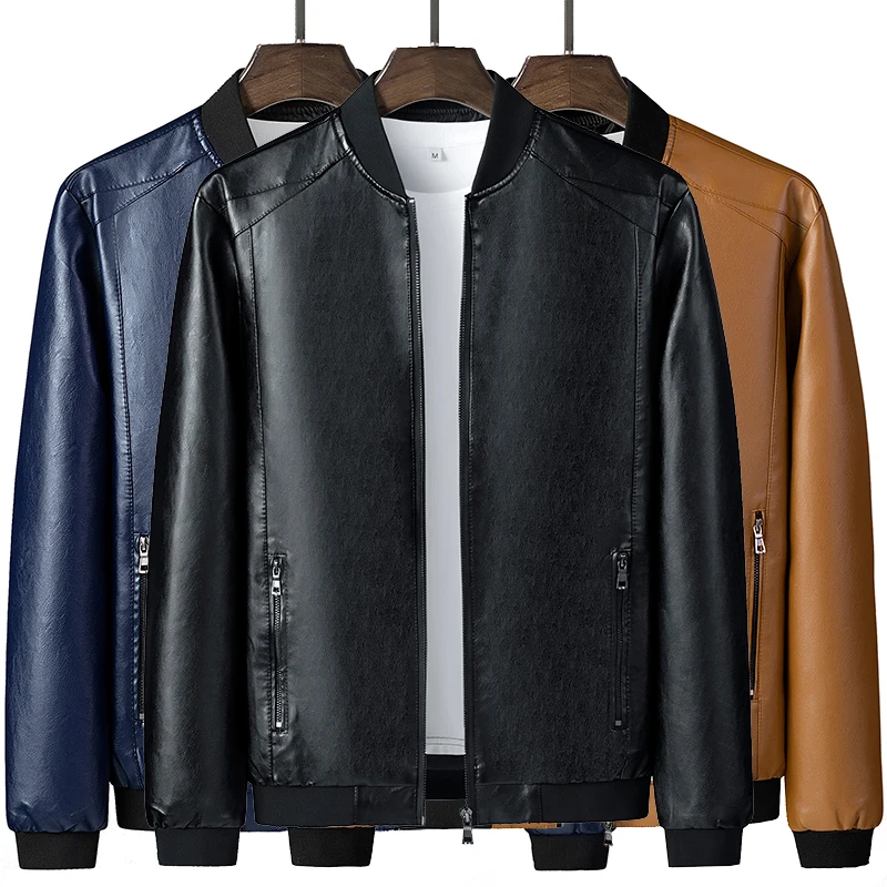 

Men's Leather Jacket 2021 Autumn New Trend Fashion PU Baseball Collar Coat Warm Men's Clothing Cusual Outwear Plus Size 8XL