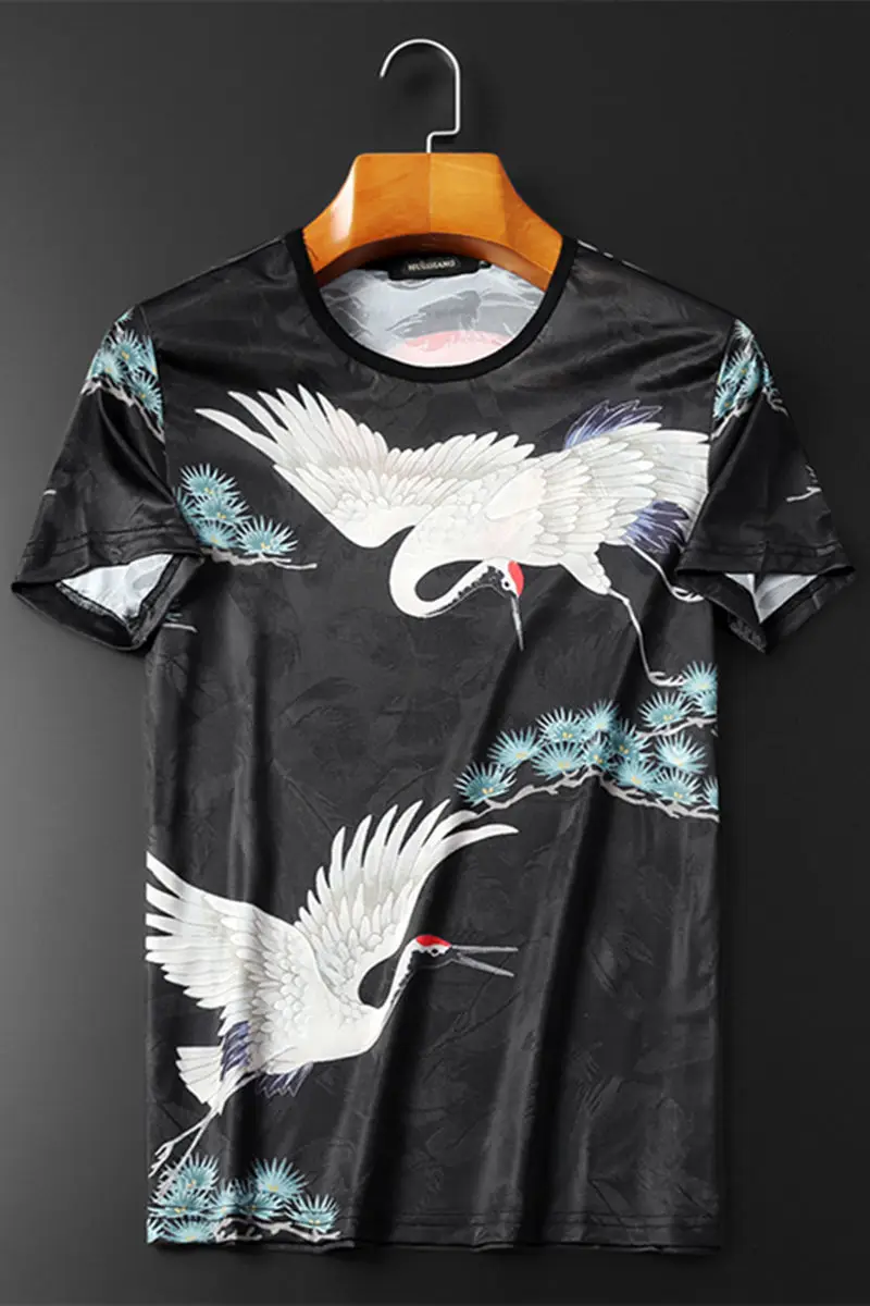 

Chinese Style Printing Ice Silk Short Sleeve Men T Shirt Hombre Manga Corta Tee Summer Korean Short Sleeve Self-cultivation Male