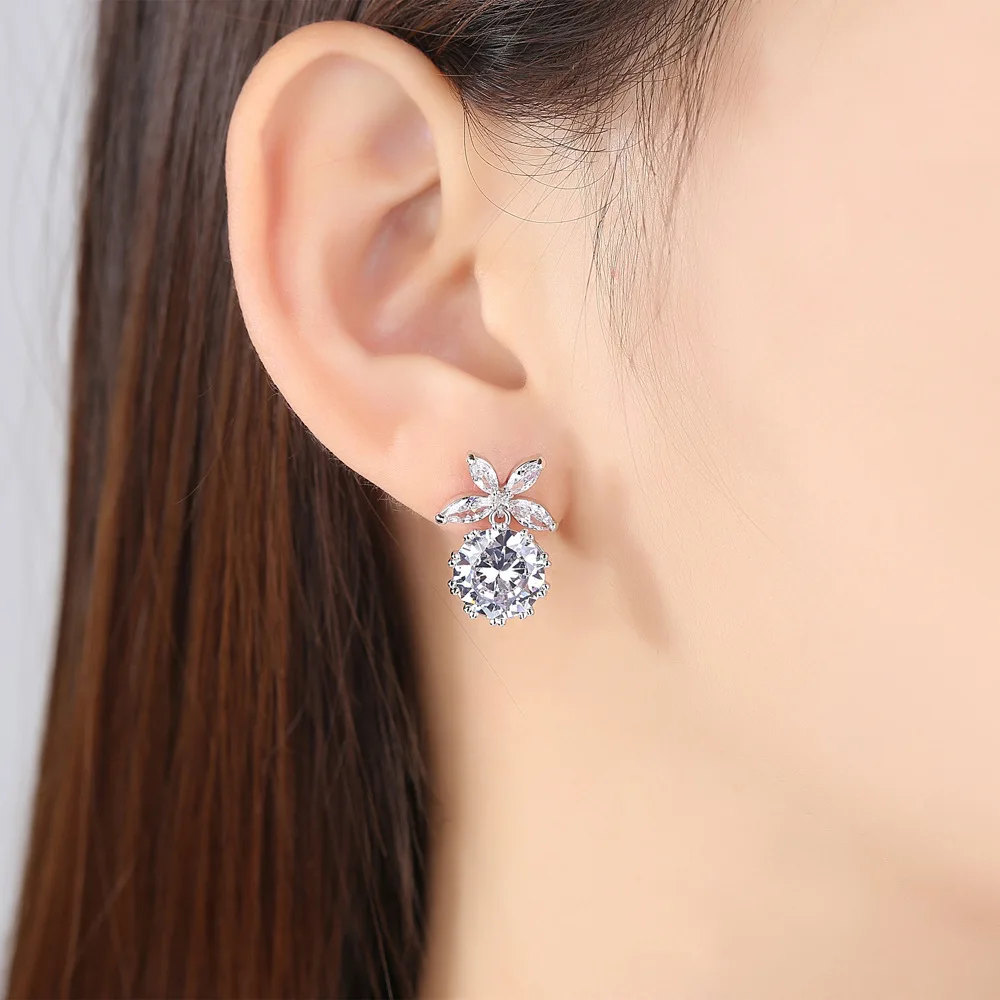 

YKD41 flower Zircon Earrings petal Earrings female Bow Earrings