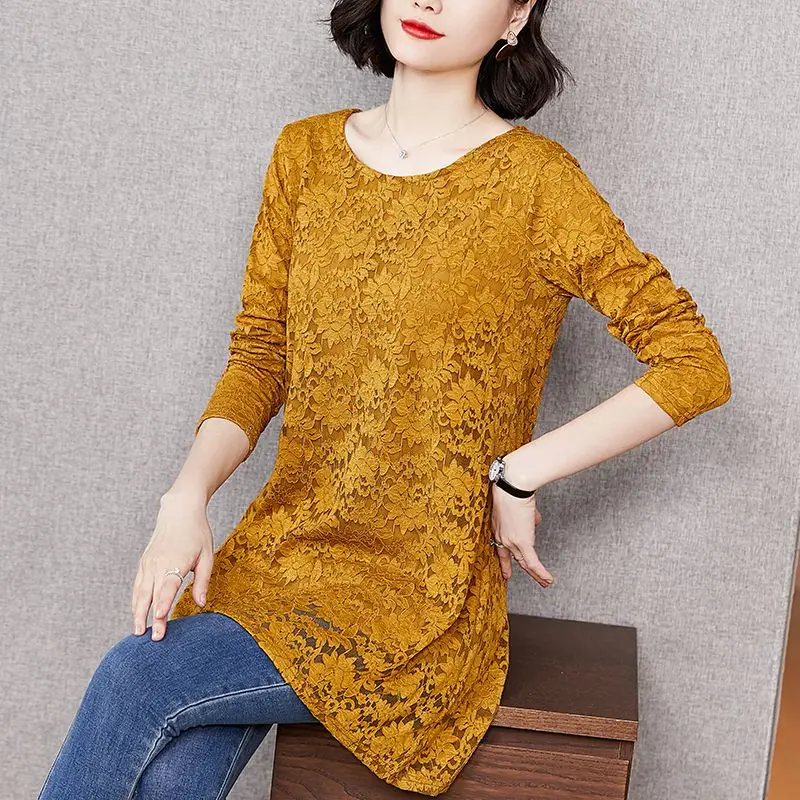 Женская кружевная блузка с длинным рукавом большие размеры Женские топы и блузки