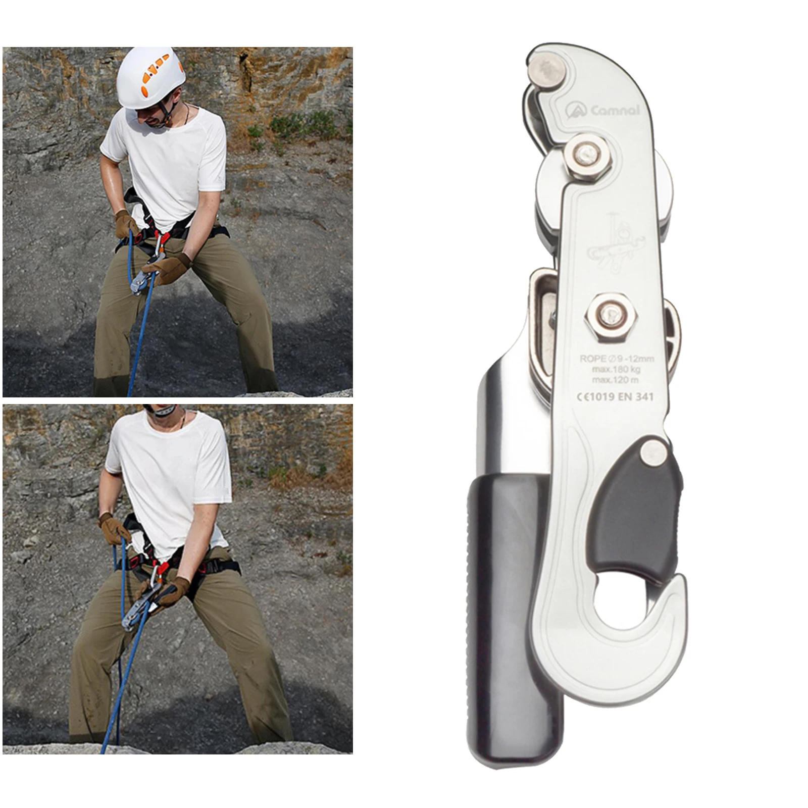 

Climbing Stop Descender Rappelling Anti-Panic Belay Devices for 9-12mm Rope Equipment Hand Control Desingned