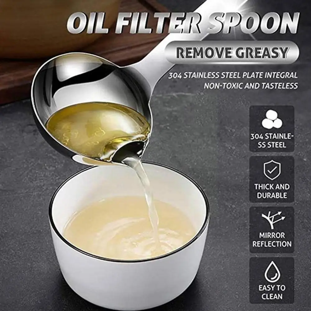 

Стальной кухонный дуршлаг с фильтром для воды, аксессуары для ложки, разделение масла и воды, длинная ручка T1J0