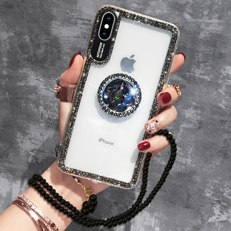 Мраморный бриллиантовый чехол с кольцом на палец для iPhone 11 Pro 6 7 8 Plus X XS MAX XR 12