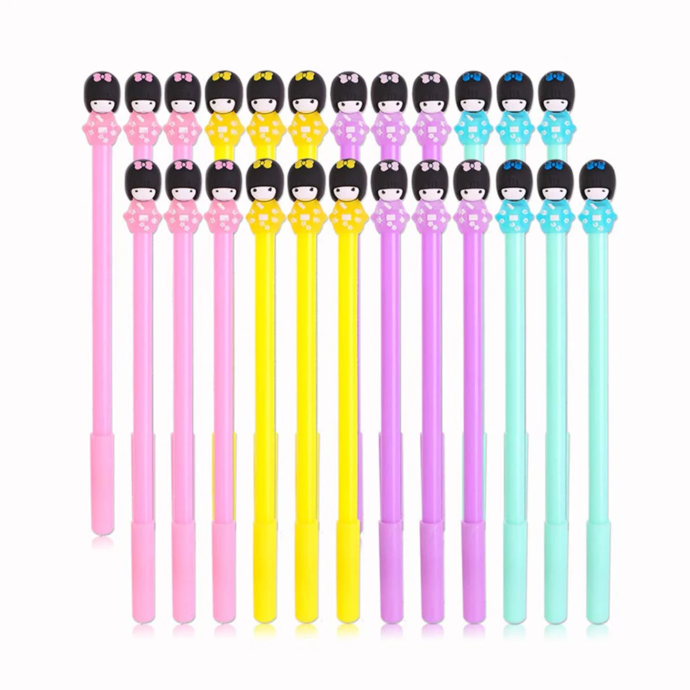 

36Pcs/Batch Japan Girl Kawaii Pens Funny Kimono Cute School Pen Black Blue Ink Writing Roller Ball Rollerball Women Stationery