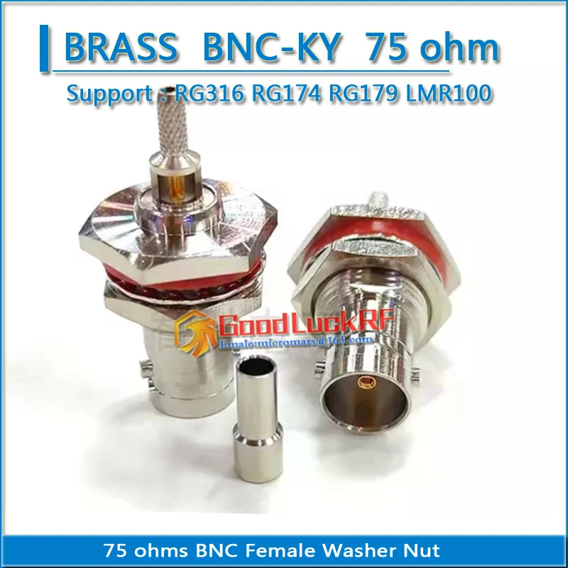 

1X Pcs 75 ohms BNC Female O-ring Bulkhead Panel Mount Washer Nut Window Socket Crimp for RG174 RG316 RG179 LMR100 RF Coaxial