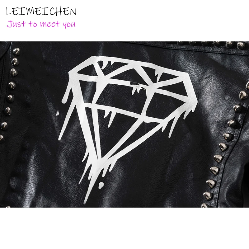 

LEIMEICHEN 2021 spring fashion trend new punk coat Personalized graffiti print rivet coat PU short leather jacket women 8647