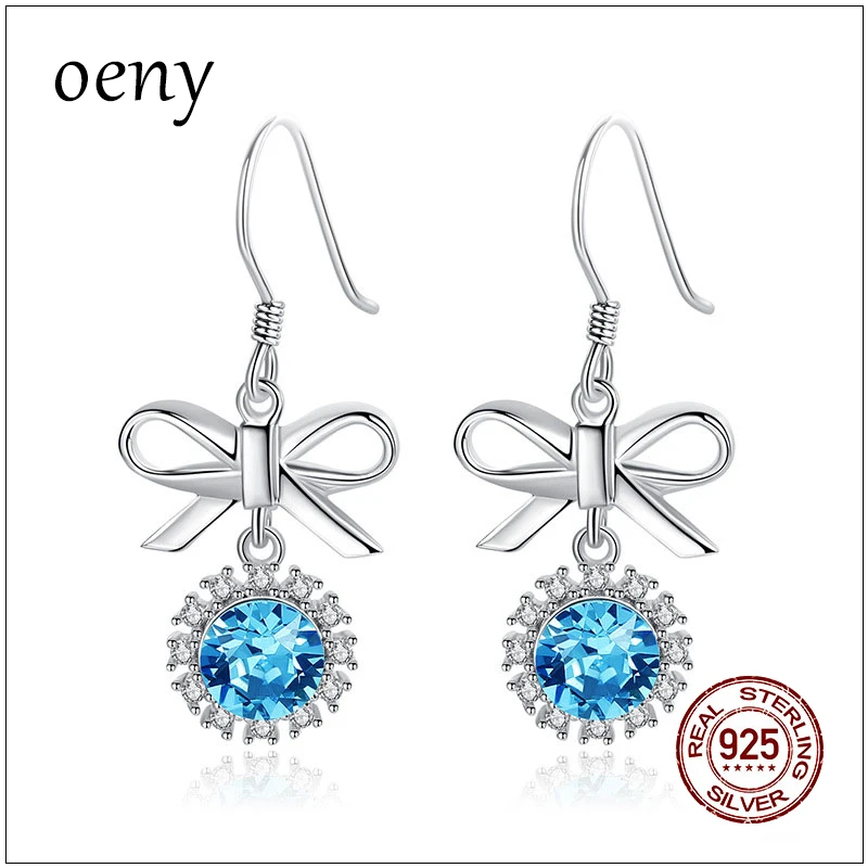 

Женские серьги-подвески из серебра пробы с бантом