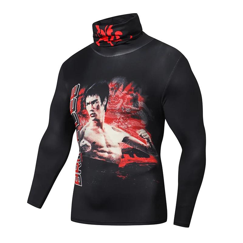 Компрессионные рубашки с высоким воротником для мужчин футболка длинным рукавом