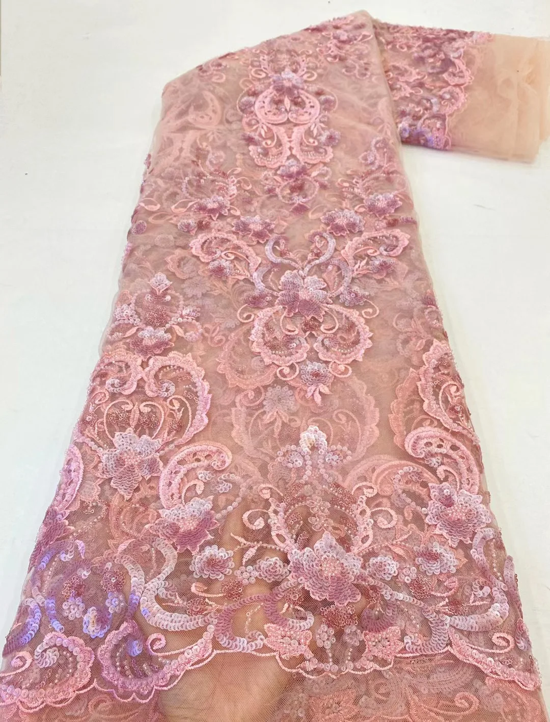 

High End Luxury Design French Net Beaded Guipure Cord Embroidery Lace Fabric with Sequins for Sewing Party Dresses By the Yard