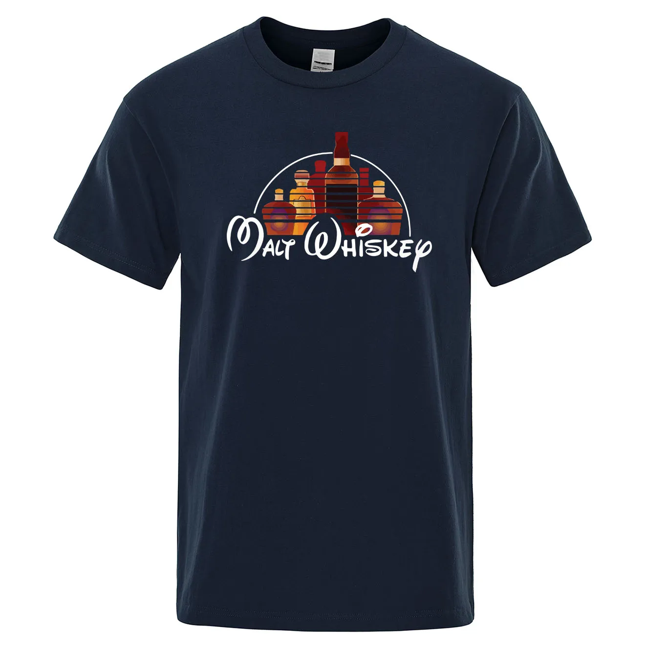 Мужская хлопковая футболка с коротким рукавом круглым вырезом и принтом виски |