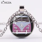 Новинка, хиппи мирный фургон, раннее ожерелье, символ мира, художественные узоры, стеклянный кабошон, ручная работа, ожерелье, ювелирные изделия, сувенир