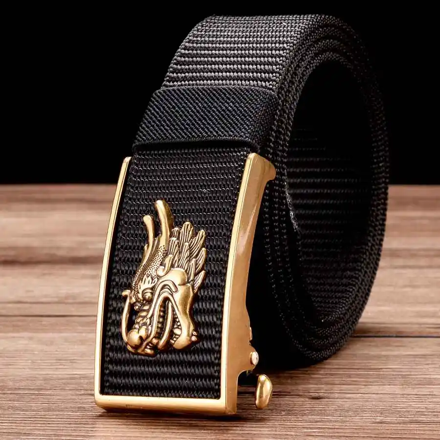

Men's Nylon Ratchet Belt, No Holes Full Adjustable Web Utility Belt for Men, Men with Automatic Slide Buckle Dragon buckle belt