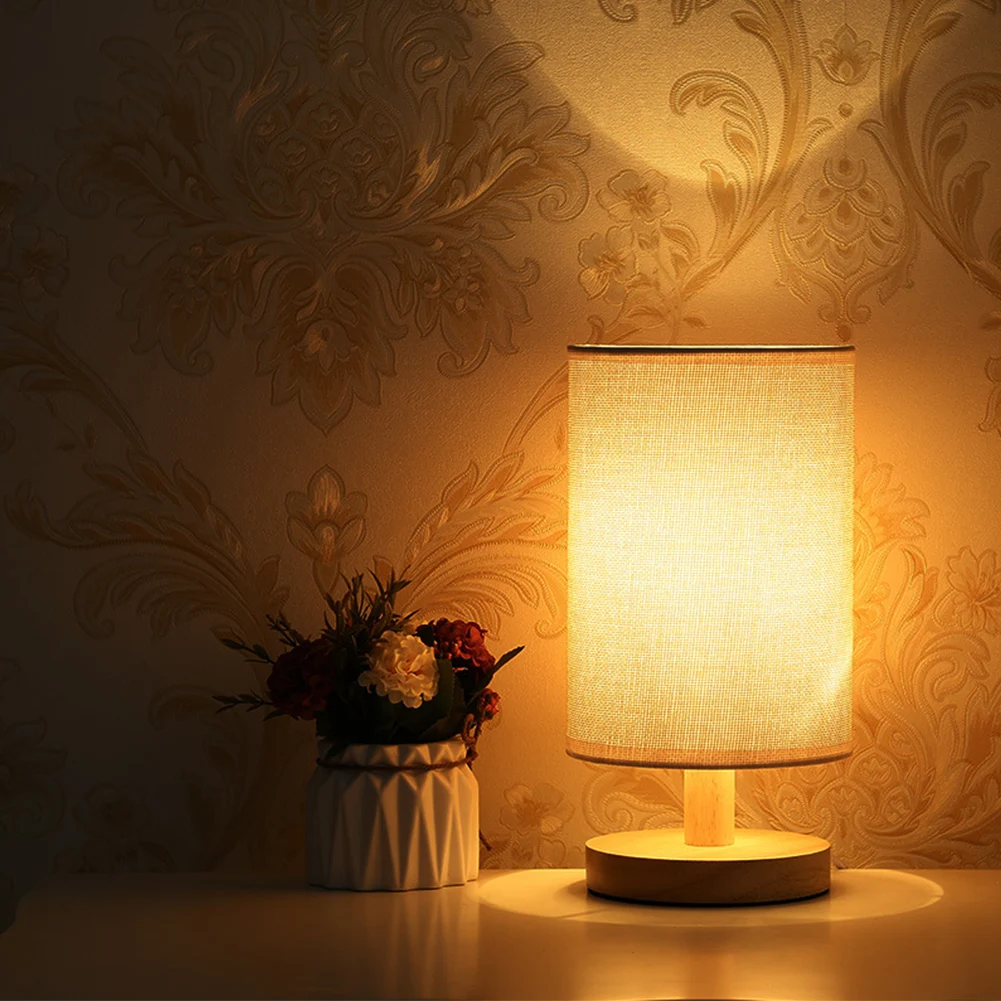 

USB Table Lamp Wooden Base College Dorm Round Dimmable Bedside Lighting Nightstand Living Room Modern Office Remote Control