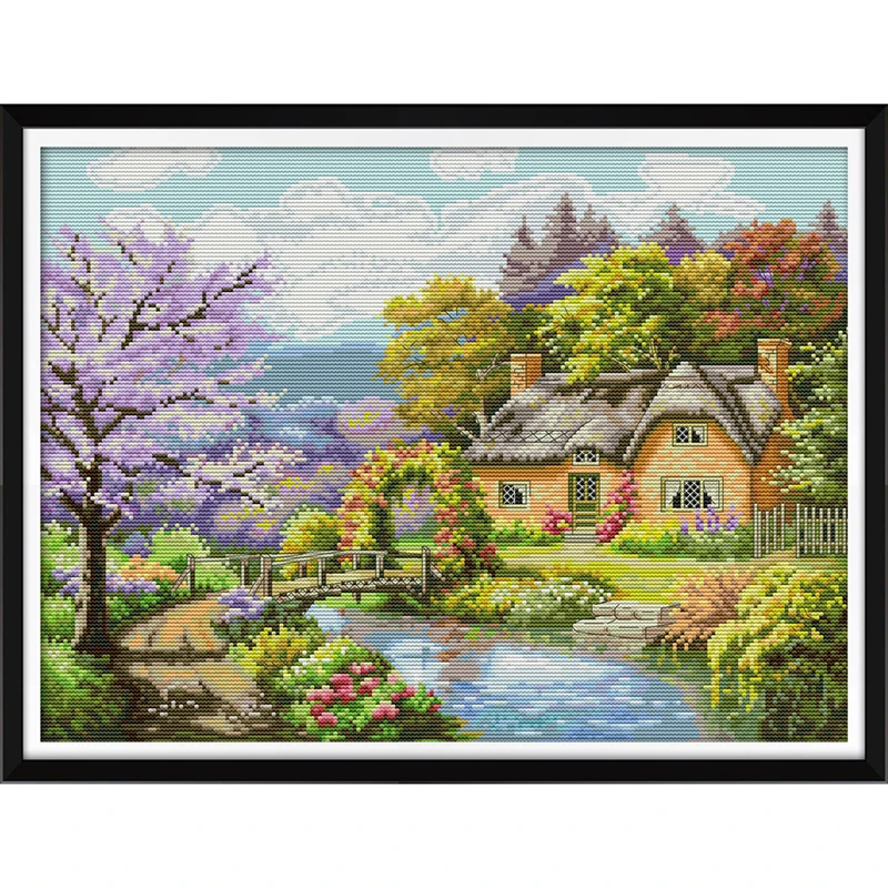 

Everlasting Love The Riverside Lodge Chinese Cross Stitch Kits Ecological Cotton Stamped Printed 14CT DIY Christmas Decoration