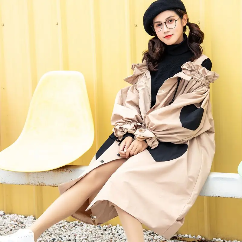 Весна-осень новые свободные длинные платья с контрастными сердечками открытыми