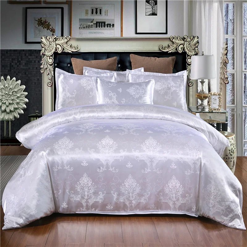 

White Color Bedclothes Luxury Quilt Cover Sets Jacquard ropa de cama King Size Bedding Set Luxury Queen Bed Set