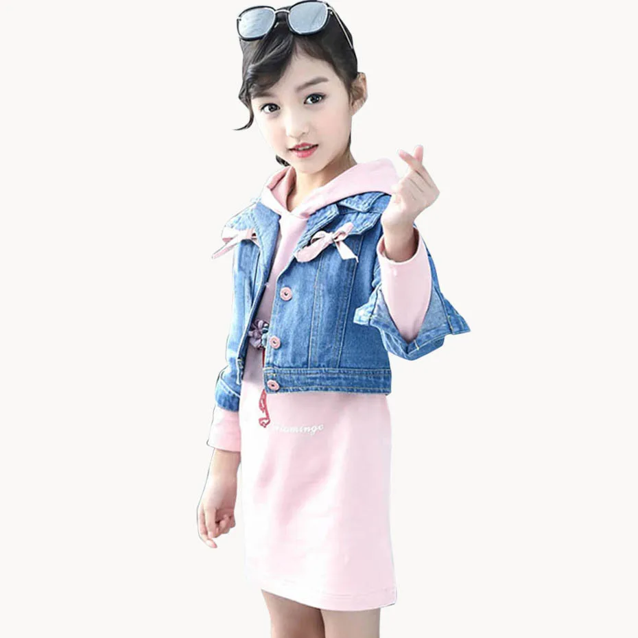 Детская одежда джинсовая куртка + платье комплекты из 2 предметов для девочек