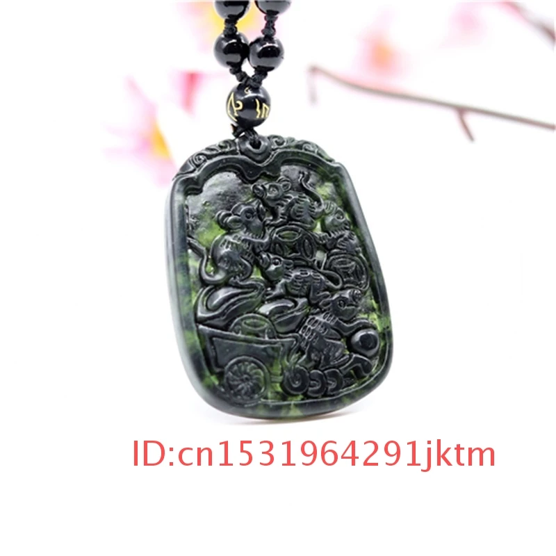 

Green Obsidian Accessories Jewelry Chinese Gifts Natural Necklace Mouse Pendant Men Amulet Jade for Black Charm Hand-Carved