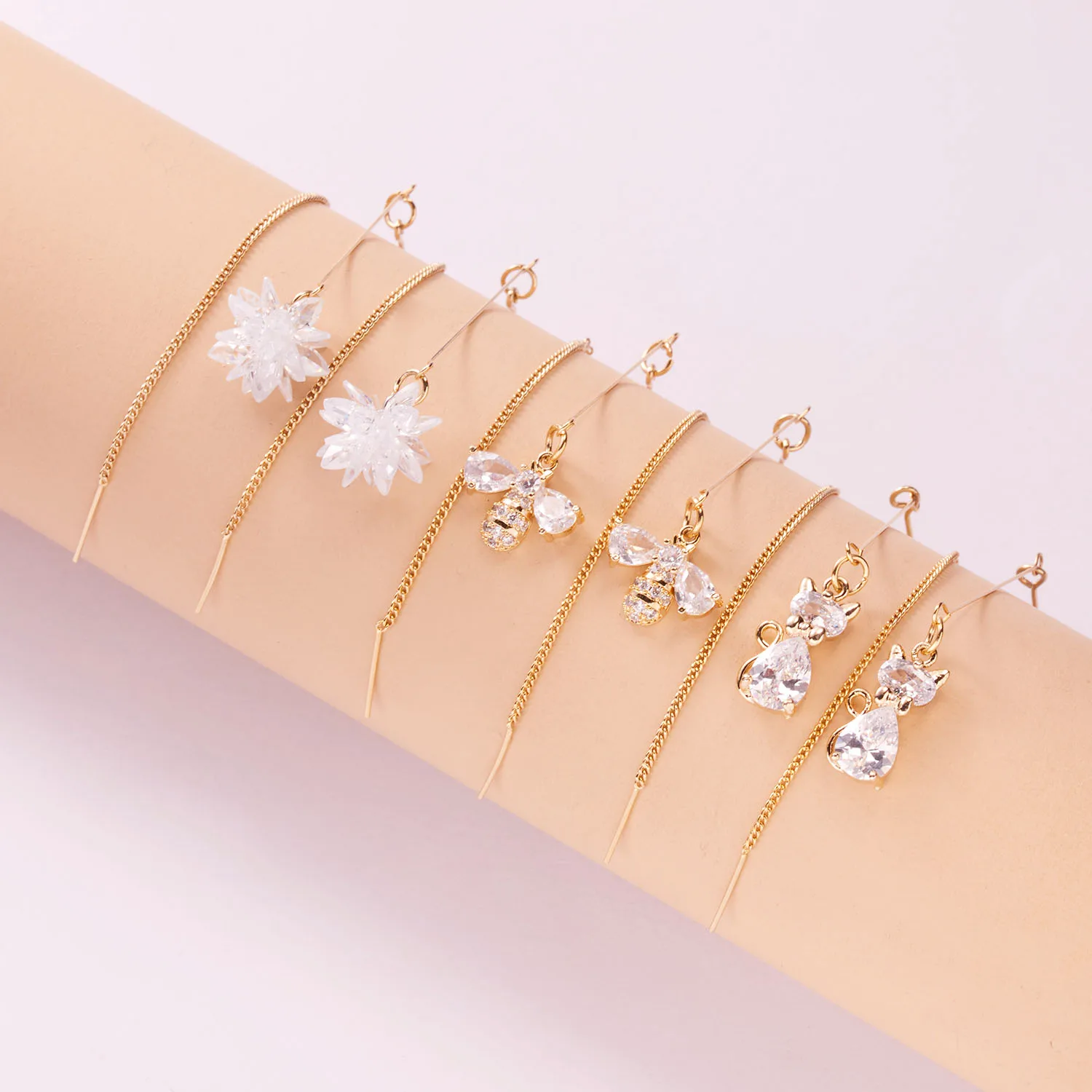 

Bee Flower Cat Star Leaf Ball Pendant Earrings Long Tassel Zircon Earring Shiny Charm Jewelry Party Beach Engagement Gifts