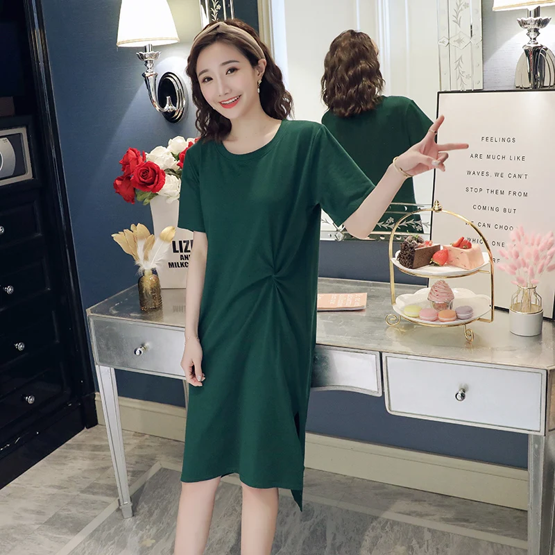 

Women's Spring Summer Style Dress Women's Solid Color Short Sleeve O-neck Korean Elegant Temperament Dress SS1884