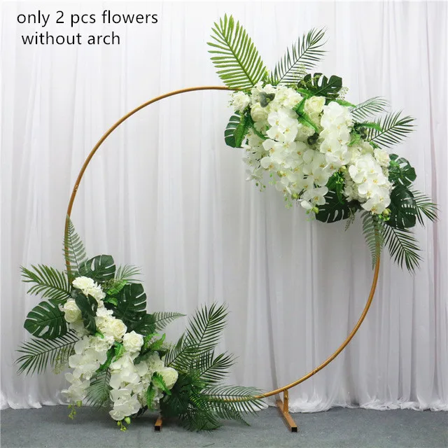 2 pcs flower white Свадебная АРКА, круглый из кованого железа, кольцо, арка, искусственный цветок, Декор, день рождения, вечеринка, праздник, свадебный реквизит, Цветочная стойка, полка - Цвет: 2 pcs flower white