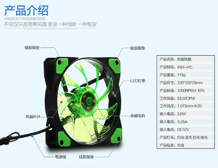 

12cm Chassis Fan 15 Lights Streamer Led Mute 12025 Computer Cooling Host Fan