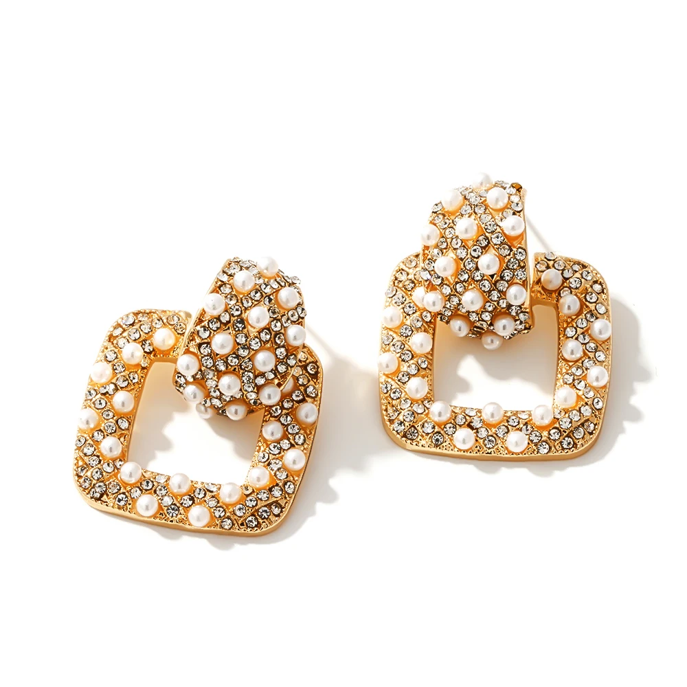 Женские квадратные серьги подвески Yhpup элегантные массивные с искусственным