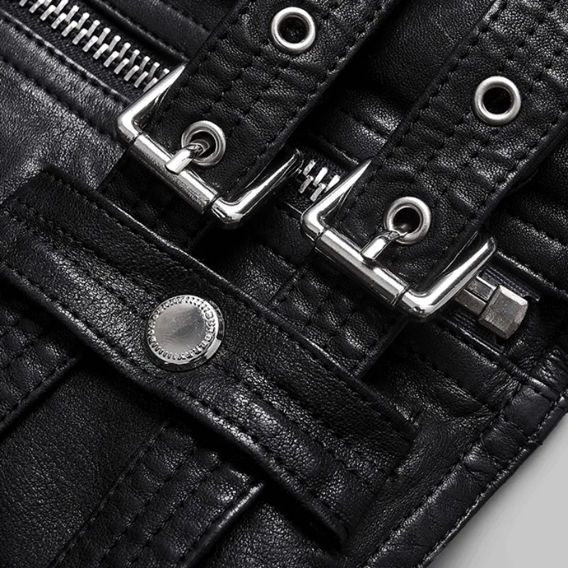 

Genuine Brand Leather Men Jacket Punk Style Sheepskin Lapel Short Coat Top Quality 2021 New Slim Fit Motorcycle Biker Jacket