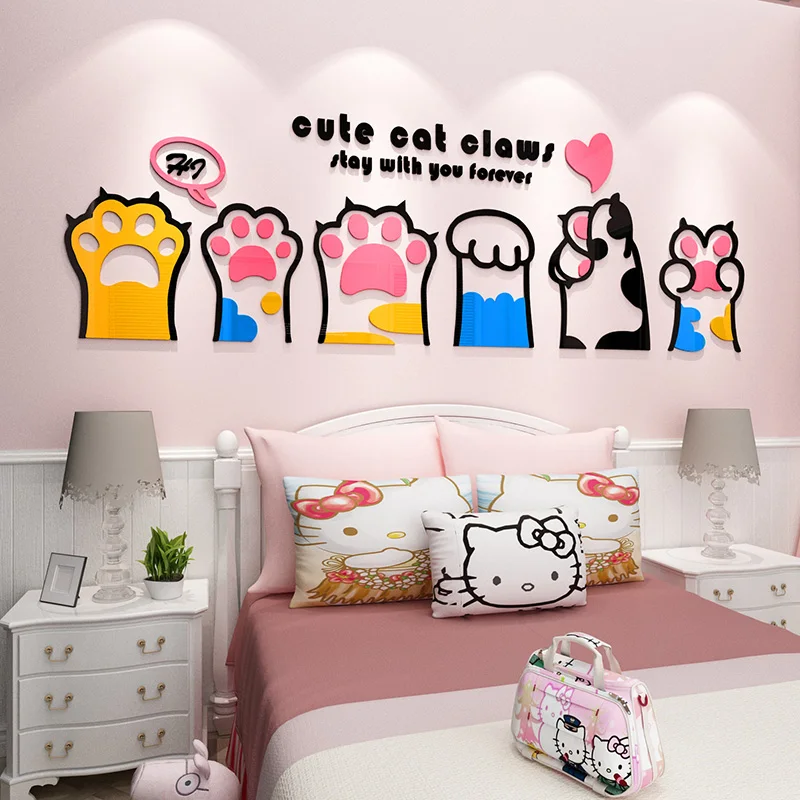 

WS198 Cartoon cat claw children's room bedroom bedside sticker living room sofa TV background wall decoration 3D Wall Sticker