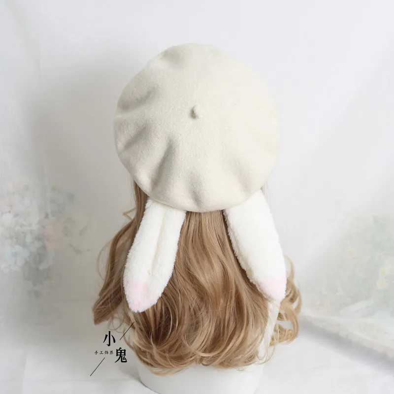 

Lovely Sweet Lolita Beret Soft Sister Fashion Hat Janpanese Maiden Woolen Painter Cap Autumn Winter Keep Warm Lop Pancake Cap