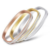 new three colors bracelets bangles stainless steel with 2 row sparkling cubic zirconia open bracelet for women jewelry gift